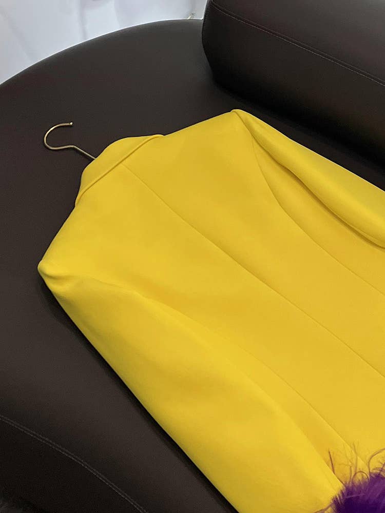 SY372 Yellow Blazer with Purple Feather Cuffs for wholesale on Faire10