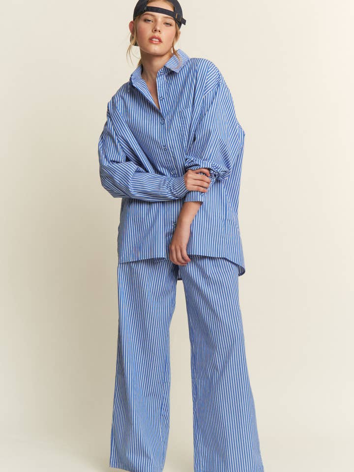 CANDESCENT - Wholesale Pants - Women's - Striped Wide Leg Lounge Pants with Lace Trim (Matching Set)2