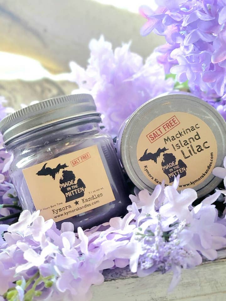 Mini Mason Jar Candle - Mackinac Island Lilac for wholesale by Kymora Kandles