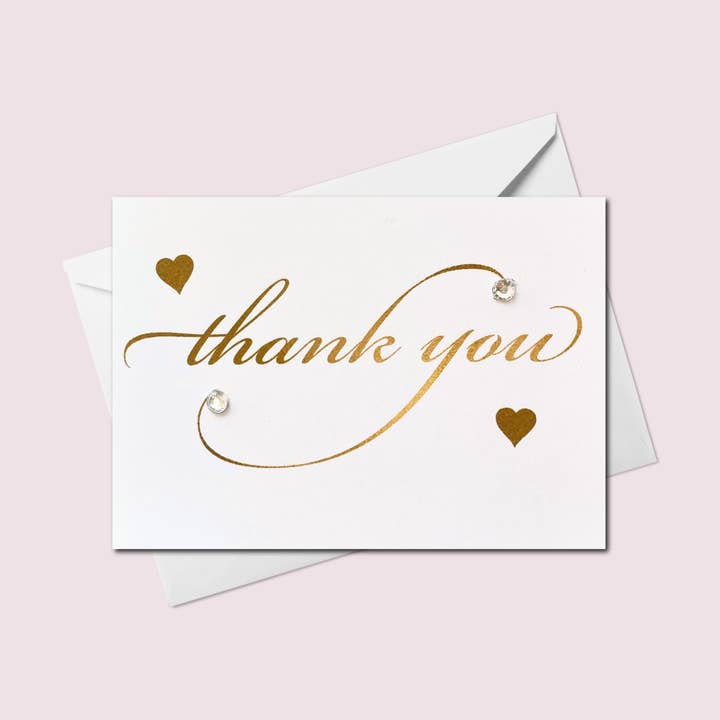 Mini "Thank You" Greeting Card – Elegant Script Gold for wholesale by Russell Jeffery Design by Off By Heart Design