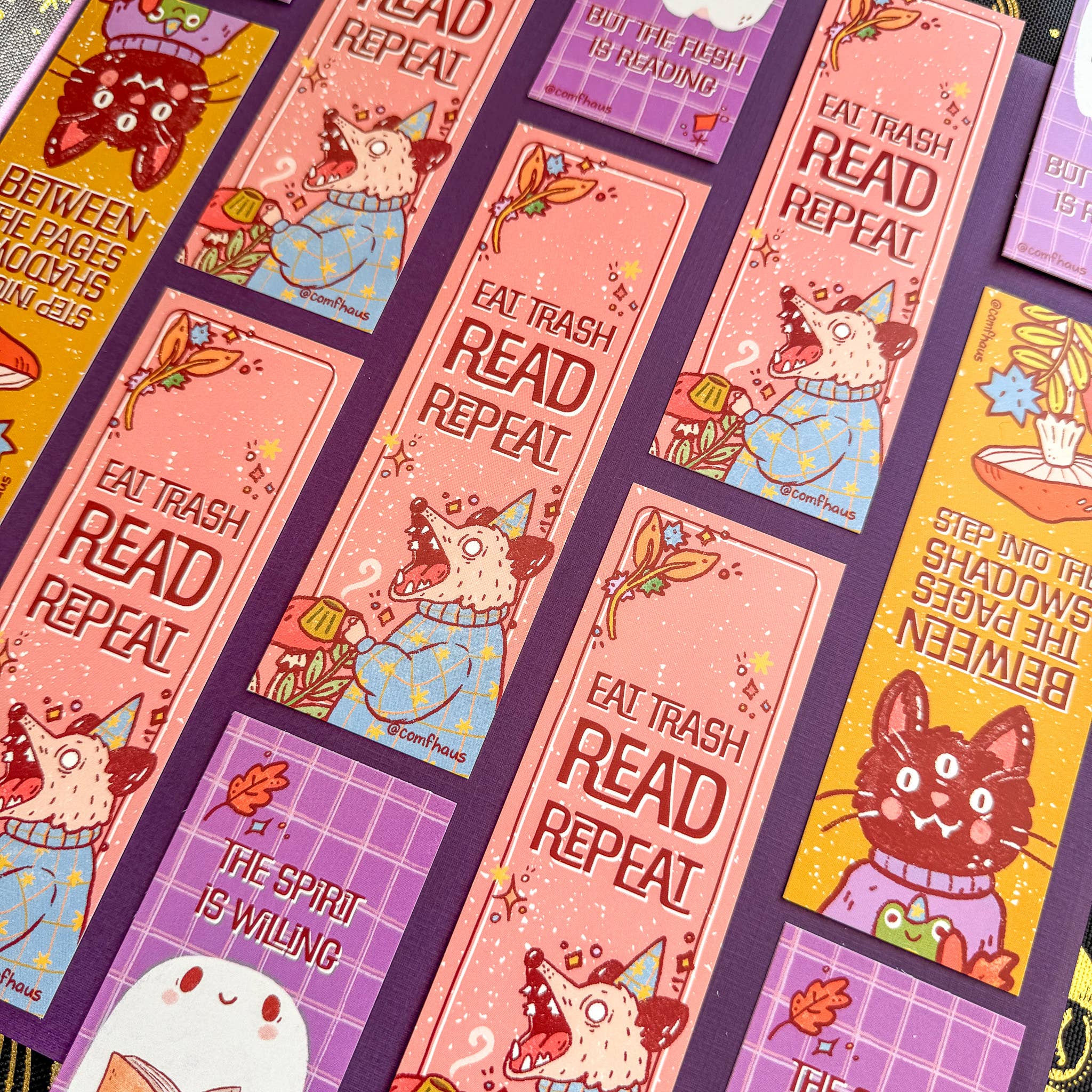 Comfhaus - Vente Marque-page - Signets Spooky Friends | 2 x 6 | Chat, opossum, fantôme9