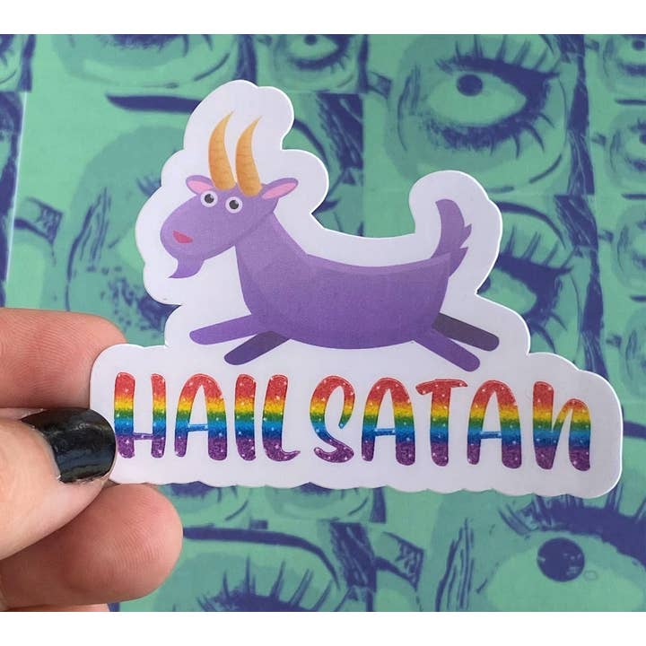 Zombie Mama Press - Wholesale Sticker - Hail Satan Rainbow Goat Sticker | Goat Sticker | Goth Goat Head Satanic Sticker | Satan Goat Funny Sticker | Satanic Goat Stickers