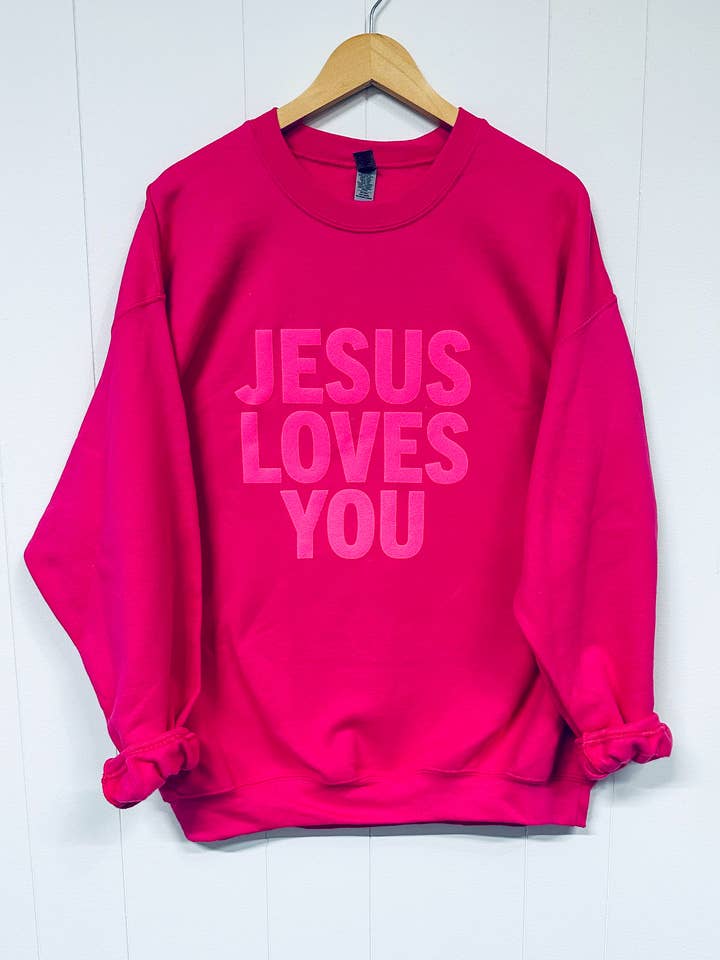 Sudadera con cuello redondo con estampado abullonado de Jesus Loves You para venta al por mayor de Home Scape Plus
