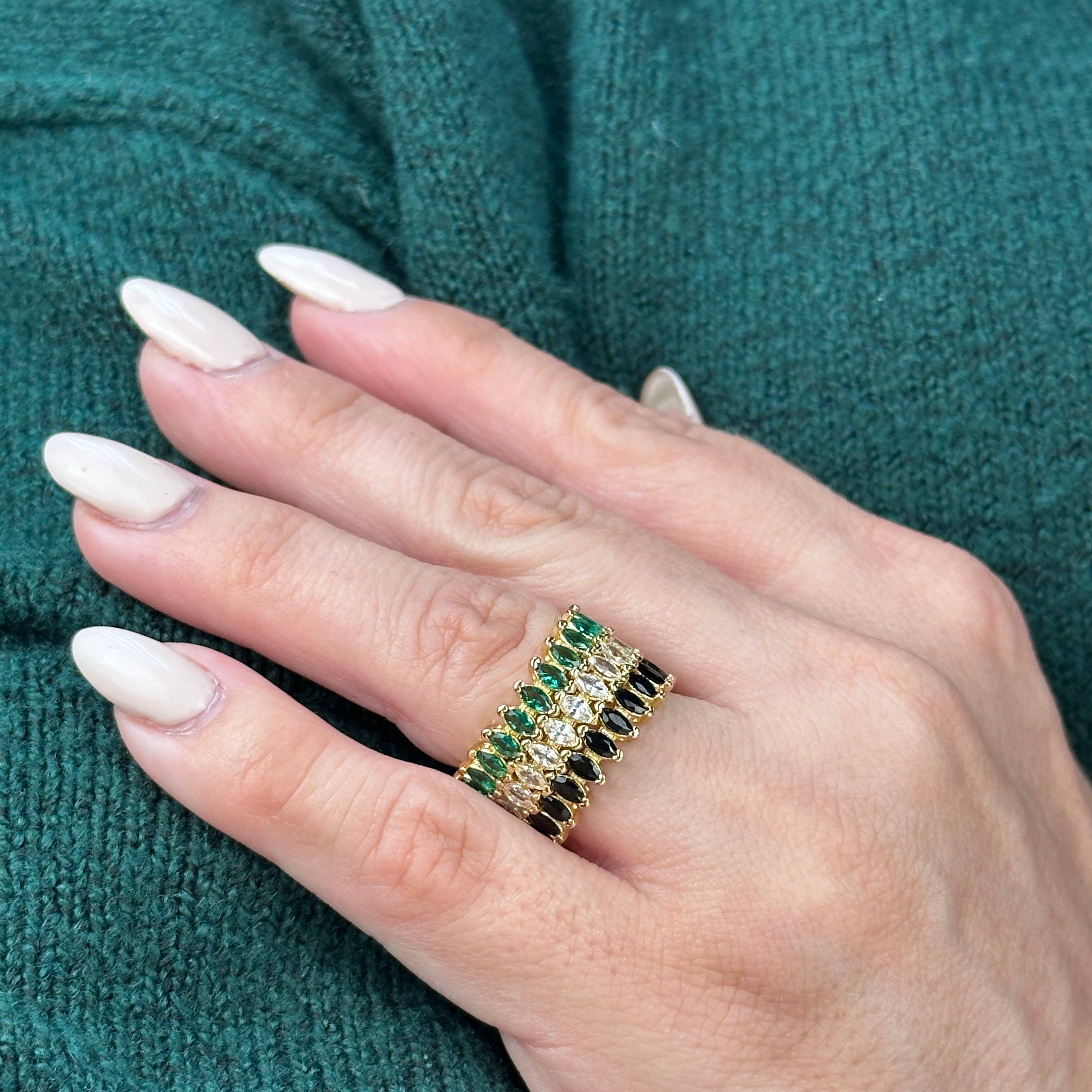 GoldFi - Vente Bague avec plusieurs pierres - Bague alliance éternelle marquise en or 18 carats sur plaqué or9