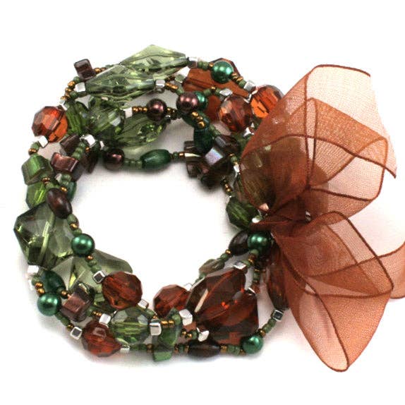 Green and Orange Lucite Crystal Stretch Bracelet Set for wholesale by Silver Insanity