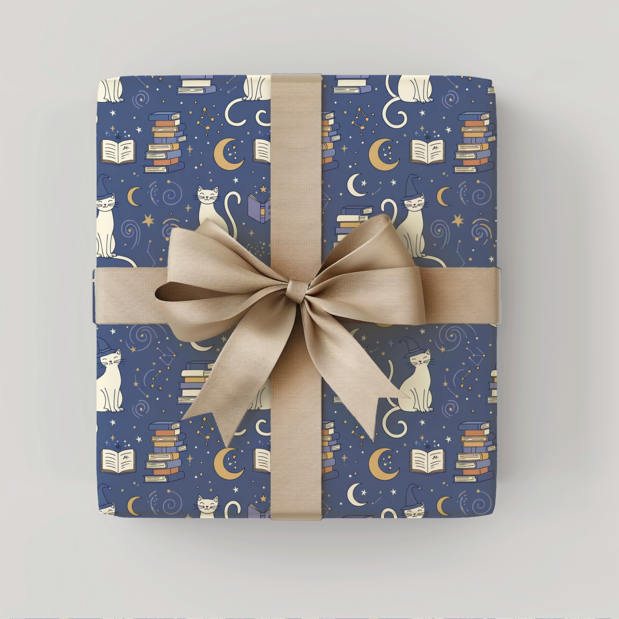Lokipawz - Wholesale Flat Wrap - Purrfectly Bookish – Celestial Cat & Cozy Library Wrapping Paper3