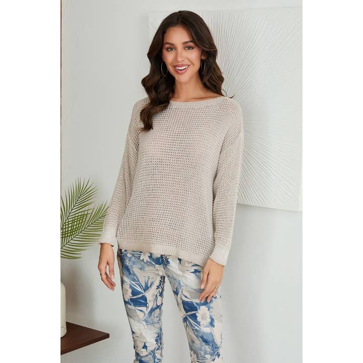 GEHAAKTE TRUI MET LANGE MOUWEN EN RELAXTE PASVORM (6013) voor wholesale door VENTI6