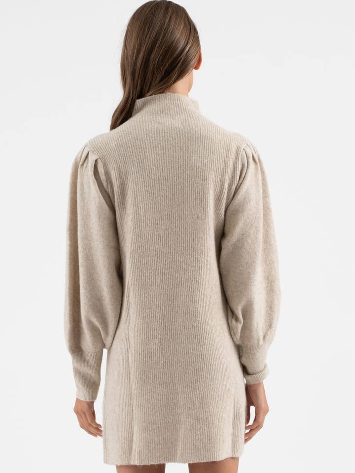 Blu Pepper - Wholesale Dress - Women's - MOCK NECK LONG PUFF SLEEVE KNIT SWEATER DRESS