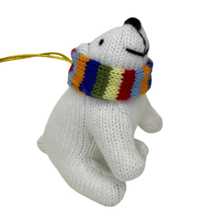 Best Years Ltd - Wholesale Ornament - Knitted Polar Bear with Scarf Hanging Christmas Decoration3