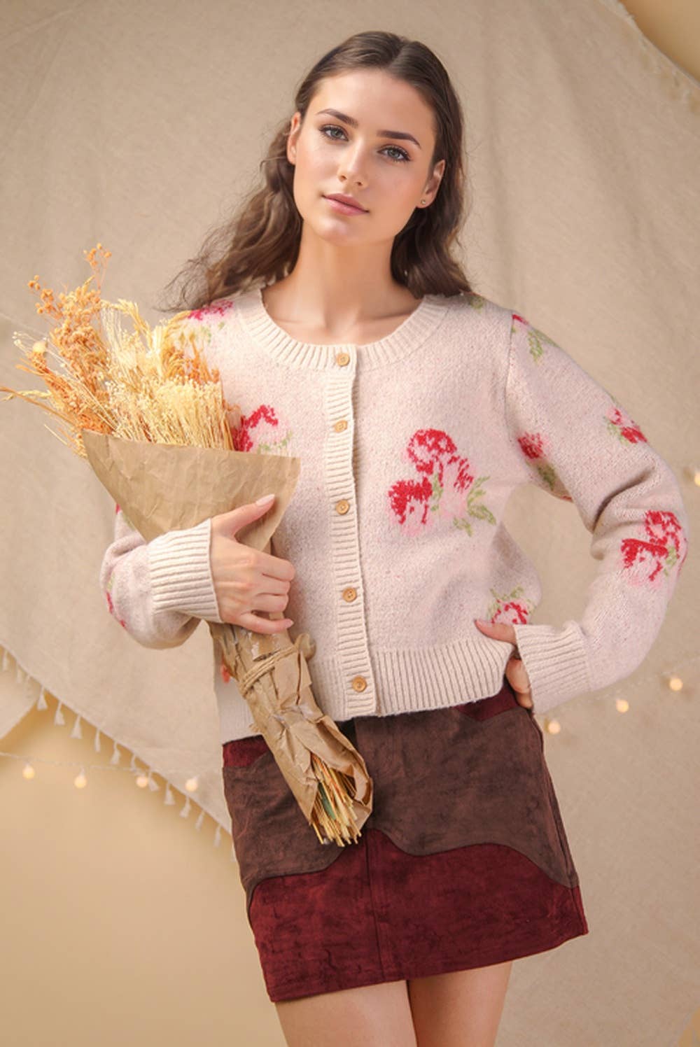 VERY J - Wholesale Cardigan - Women's - 12W3475N-Print & Solid Soft Knit Sweater Cardigan23