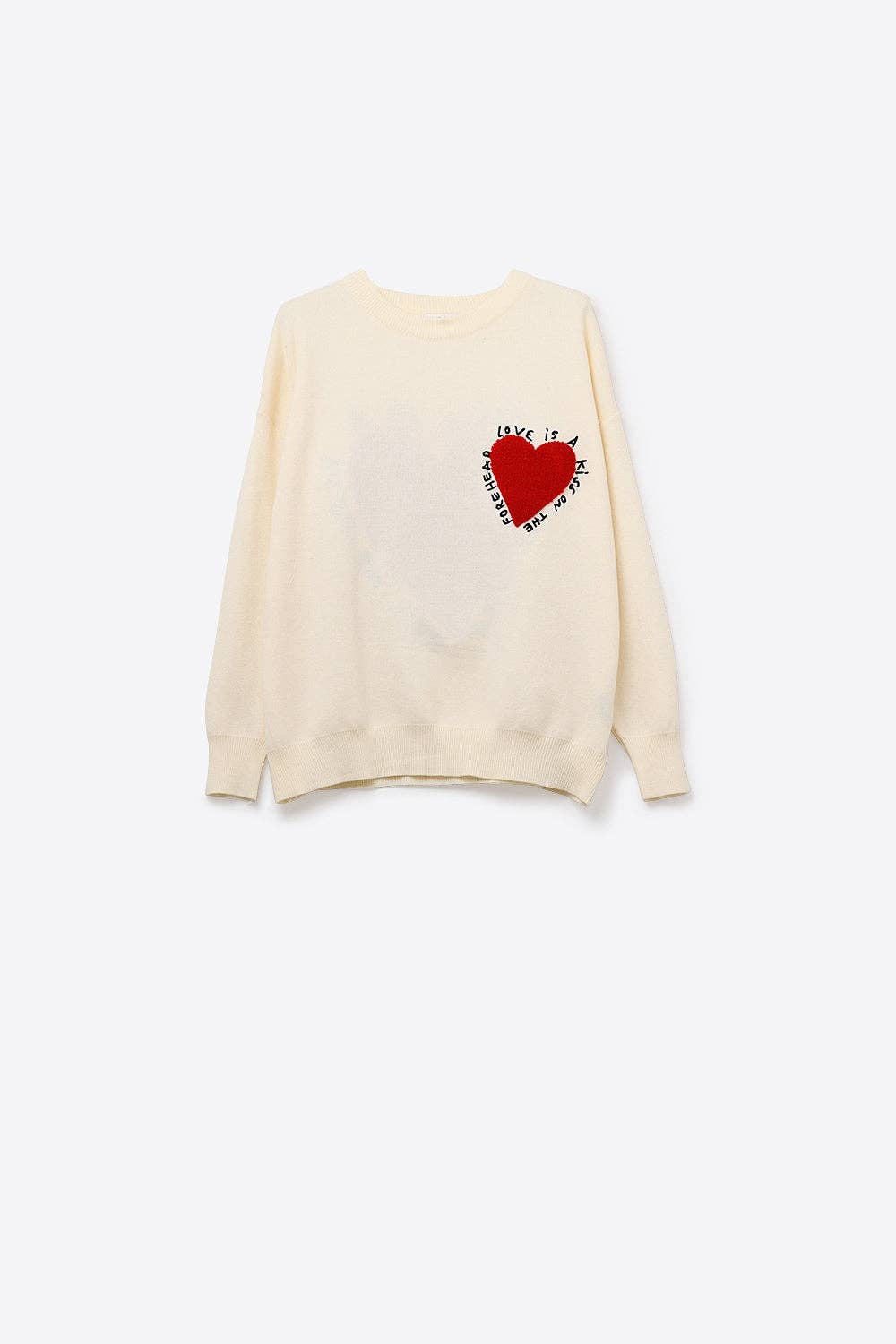 Embroidered Heart knitted Sweatshirt With Text in Cream for wholesale on Faire5