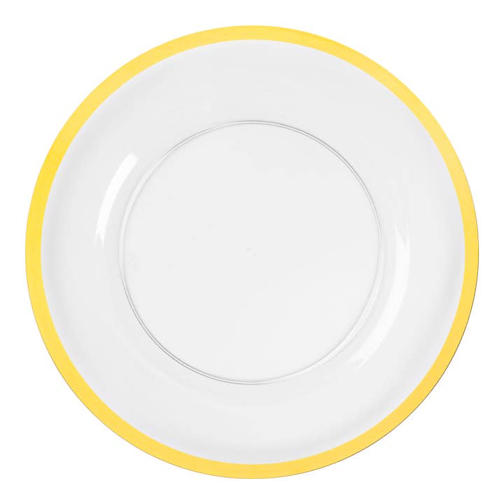 13" Clear w/ Gold Rim Disp Plastic Charger Plates - 5 pcs for wholesale by Smarty had a Party