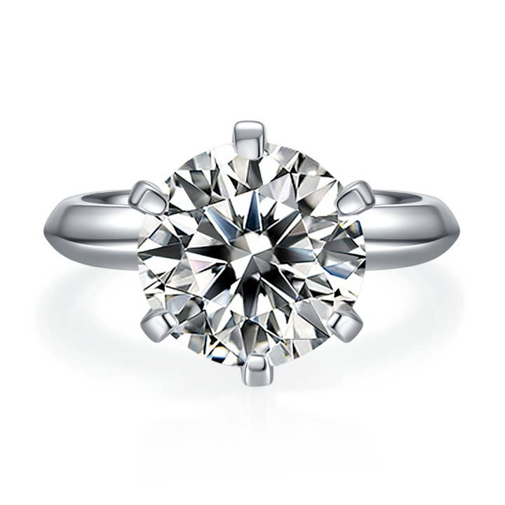 Platinum Plated 5 Ct Round Moissanite Solitaire Ring for wholesale by TwoBirch