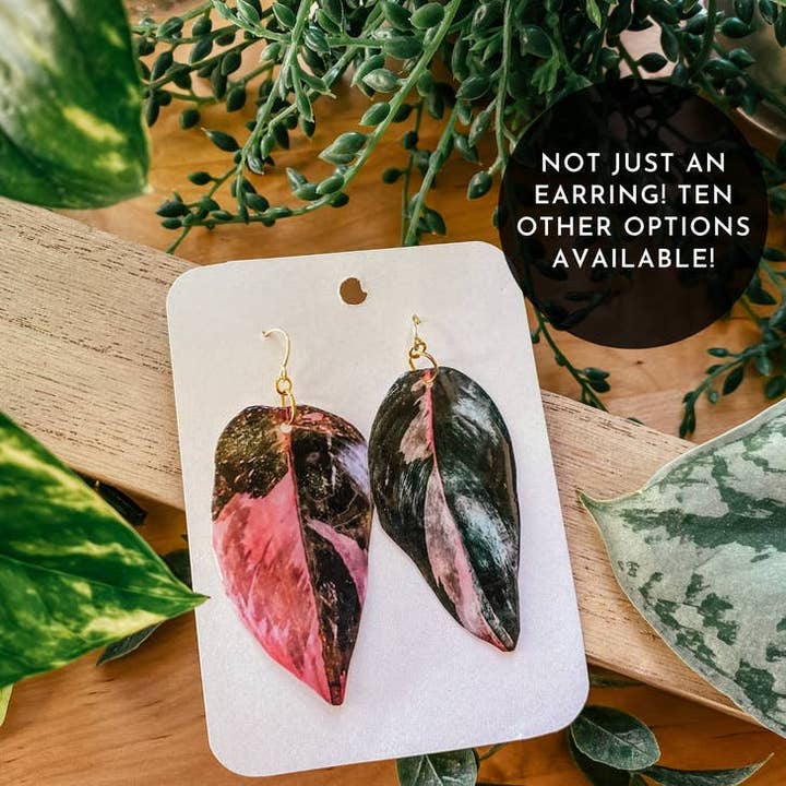 Pink Princess Philodendron Plant Leaf Earring for wholesale by hethr