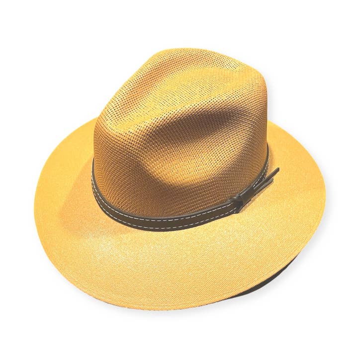 Sombrero de Panamá marrón con banda, ala fina, ajustable, de lona ahumada para venta al por mayor de Sanyork Fair Trade