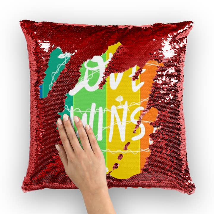 Capa de almofada de lantejoulas Love Wins por atacado de IAKAM