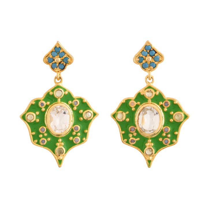 Topacio Turquesa Piedra de Luna Perla Chapado en Oro Esmalte Pendiente para venta al por mayor de Misteerious Seed