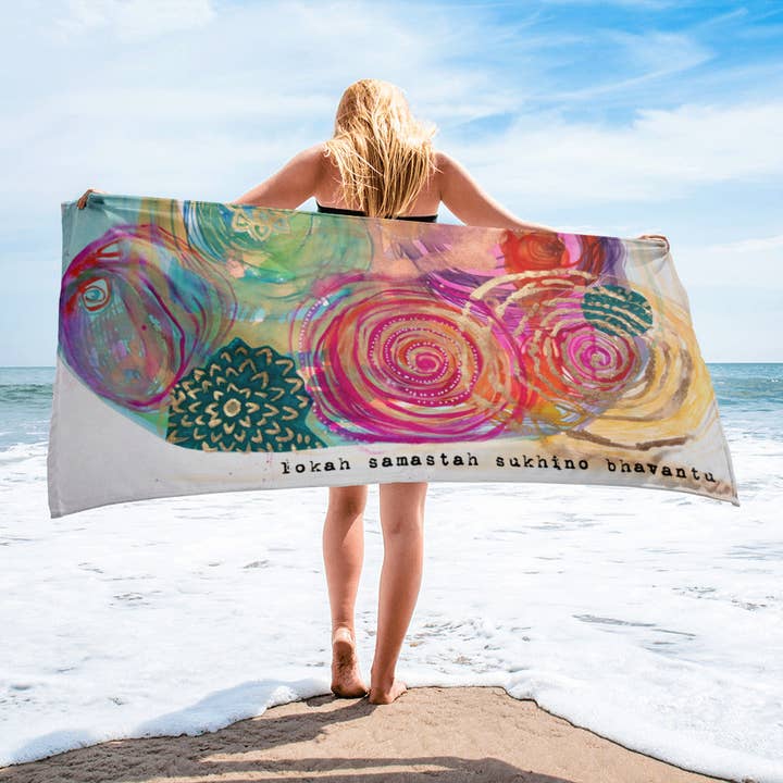 Lokah Samastah Beach Towel for wholesale by katharinalucia ART