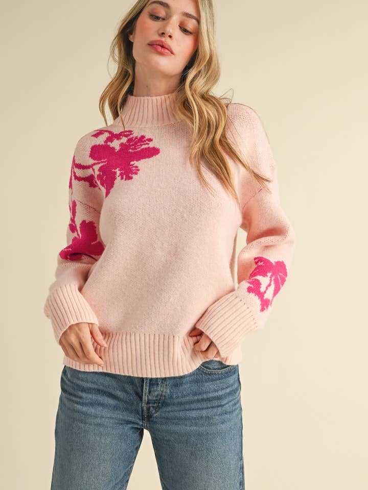 &MERCI - Wholesale Knit Sweater - Women's - MOCK NECK FLORAL SWEATER MSW107712