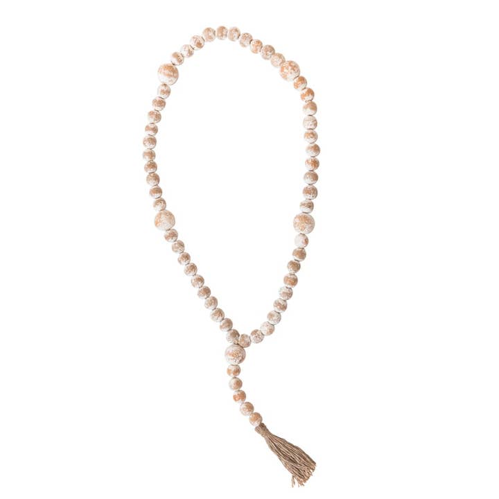White Wash Earthenware Clay Rosary Beads With Tassel for wholesale by The Welcome Sign