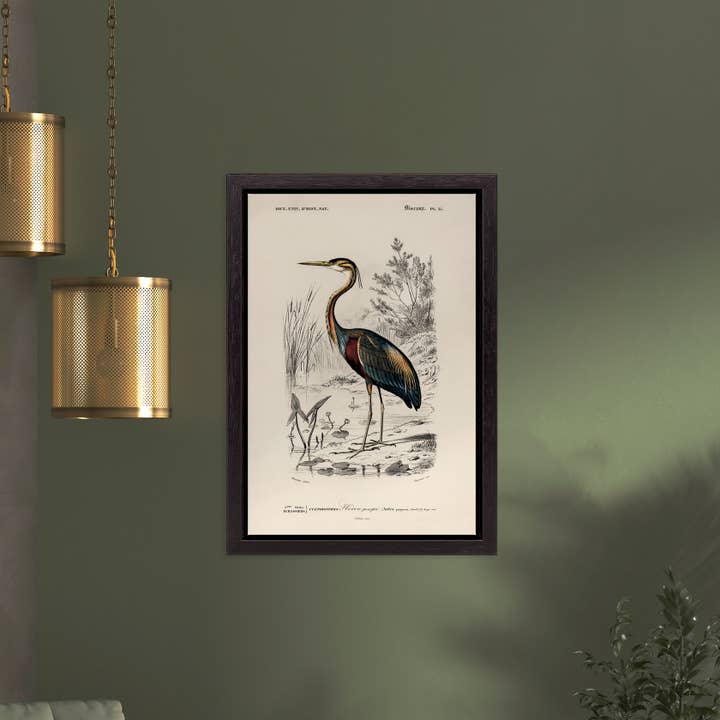 Gemälde „Heron“ im schwarzen Holzrahmen für den Großhandel von Wanderschoon