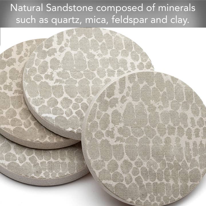 Conimar Promotions - Wholesale Coasters - Neutral Animal Print 4pk Round Natural Sandstone Coasters 1
