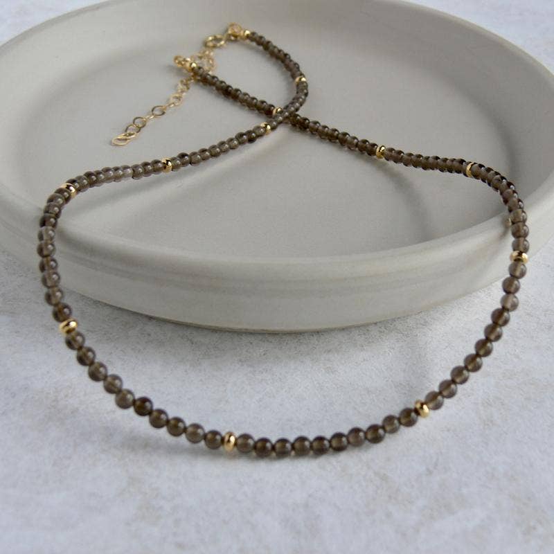Rope and Leather - Wholesale Beaded/Pearl Necklace - Smoky Topaz Necklace3