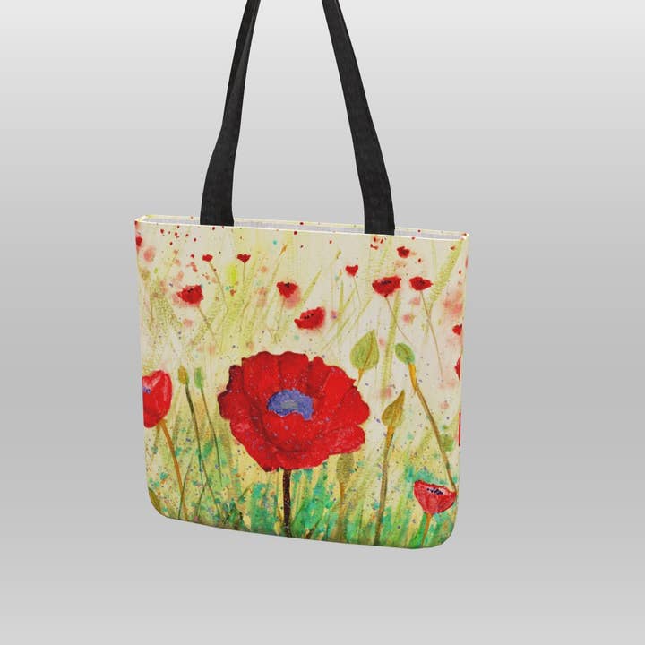 Mode Tygväska med röda vallmofält för wholesale av ASquareWatermelon LLC