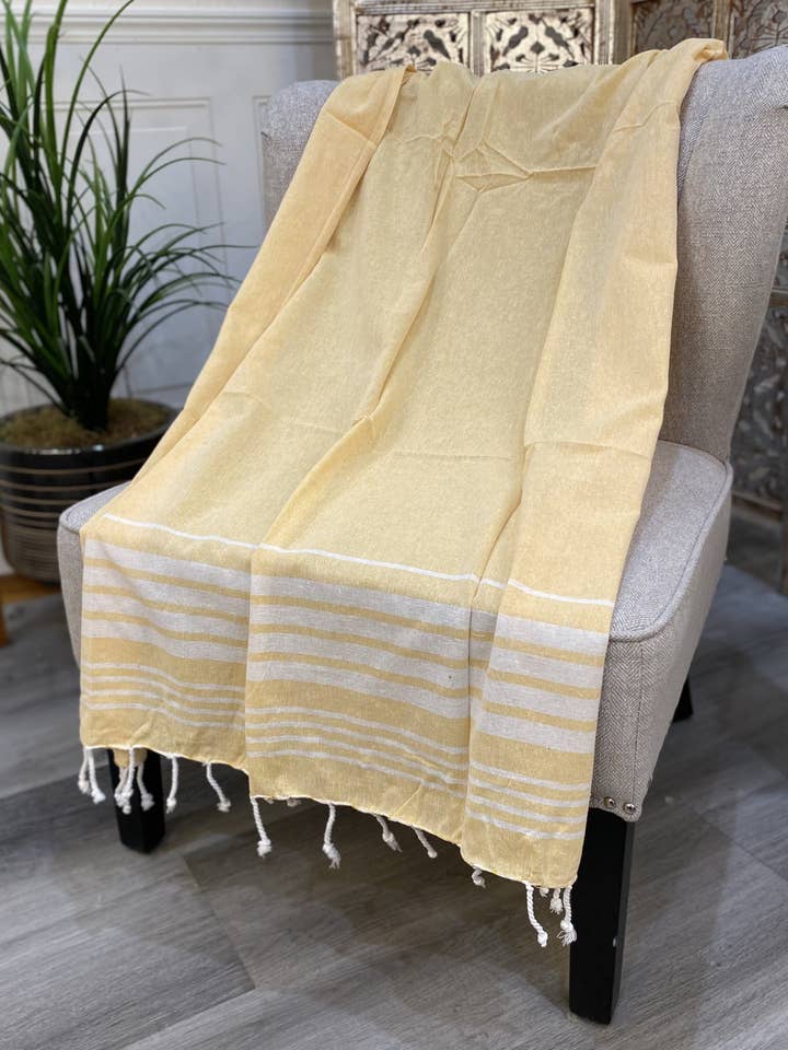 Highgrove - Throw Blanket - Cancun - Yellow - 100% Cotton - for wholesale by Elite Home Fashions