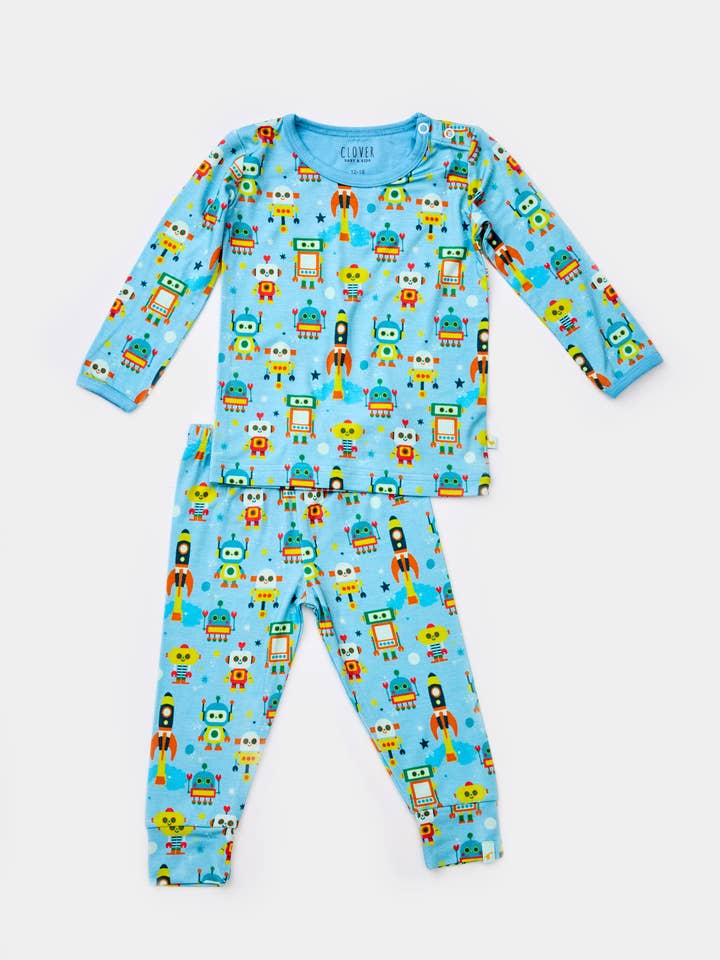 Long Sleeve Pajama Set - Robots for wholesale by Clover Baby & Kids