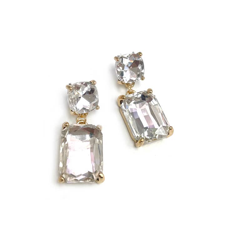 StarryNYC - Wholesale Dangle Earrings - Double Square Linked Crystal Glass Dangle Earrings24