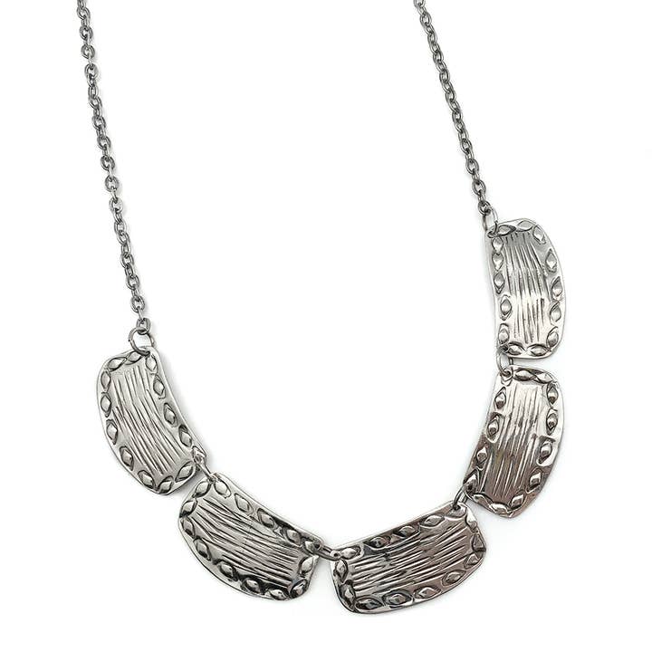 Kashi Antique Silver Embossed Necklace - Scalloped Texture for wholesale by Anju Jewelry
