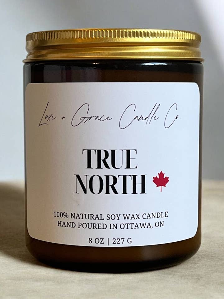 True North - Warmth & Identity - Maple & Hazelnut - Soy Wax Candle for wholesale by Luxe + Grace Candle Co.