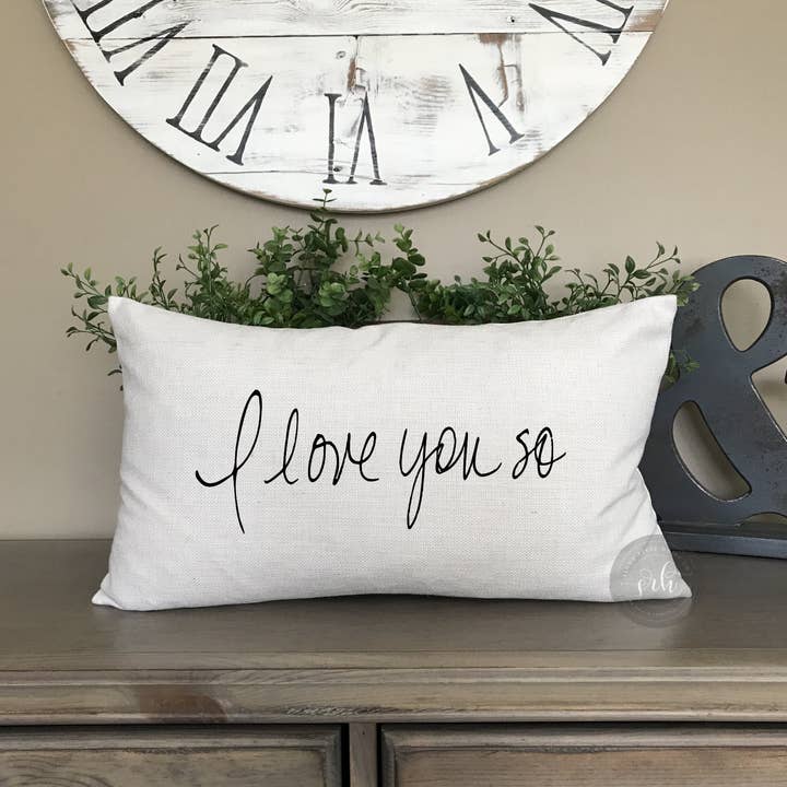 Hand Lettered I love you so Lumbar Pillow Cover | Decorati for wholesale by Stone River Home Co