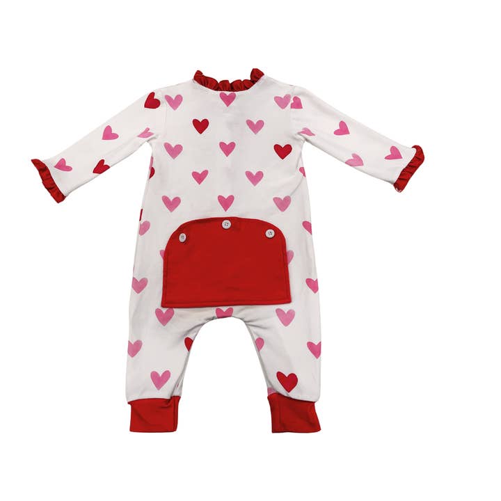 Sugar Bee Clothing – Großhandel Liege – Baby – Einteiliger Rüschen-Buttflap-Schlafanzug - Rosa Herzen