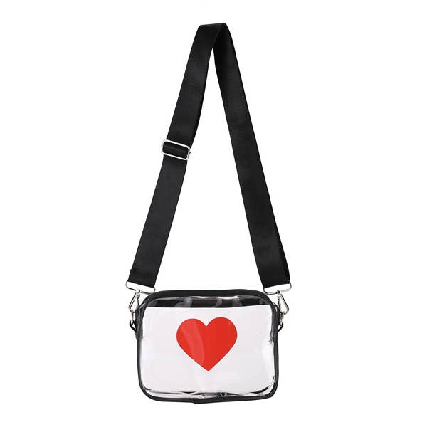 Nima Accessories Inc - Wholesale Crossbody Bag - Women's - Ladies Clear See Thru Heart Theme Crossbody Handbag