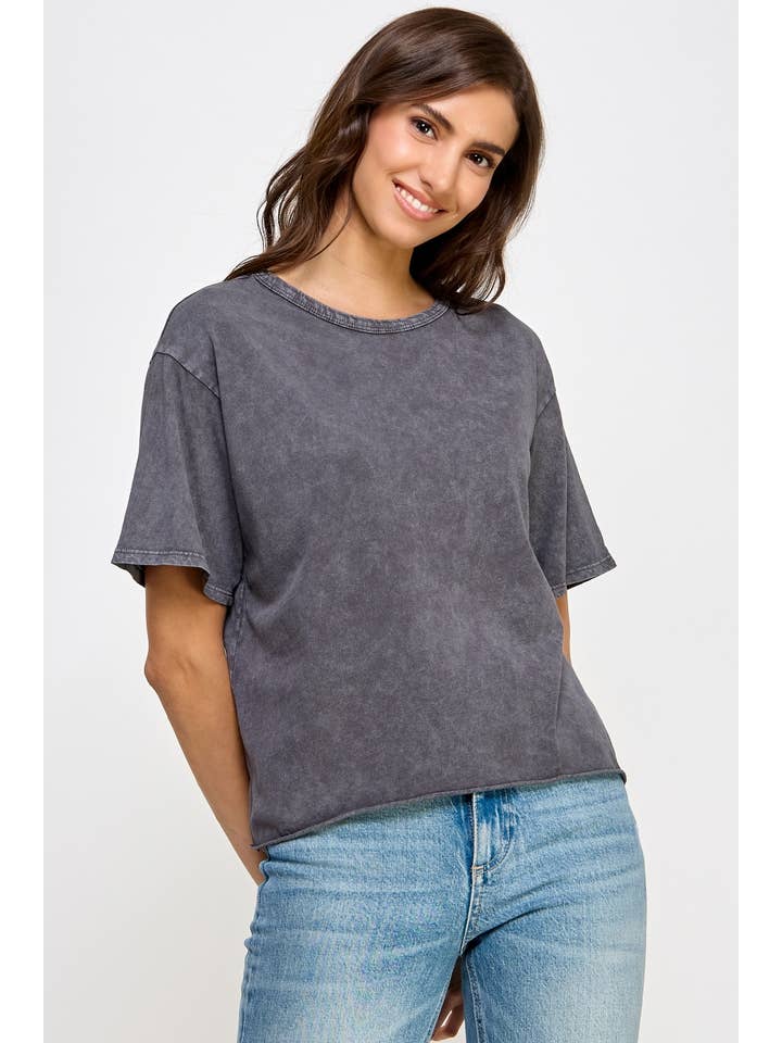 Honestee - Wholesale T-Shirt (Graphic) - Women's - Blank Mineral Washed Long Cropped T-Shirt
