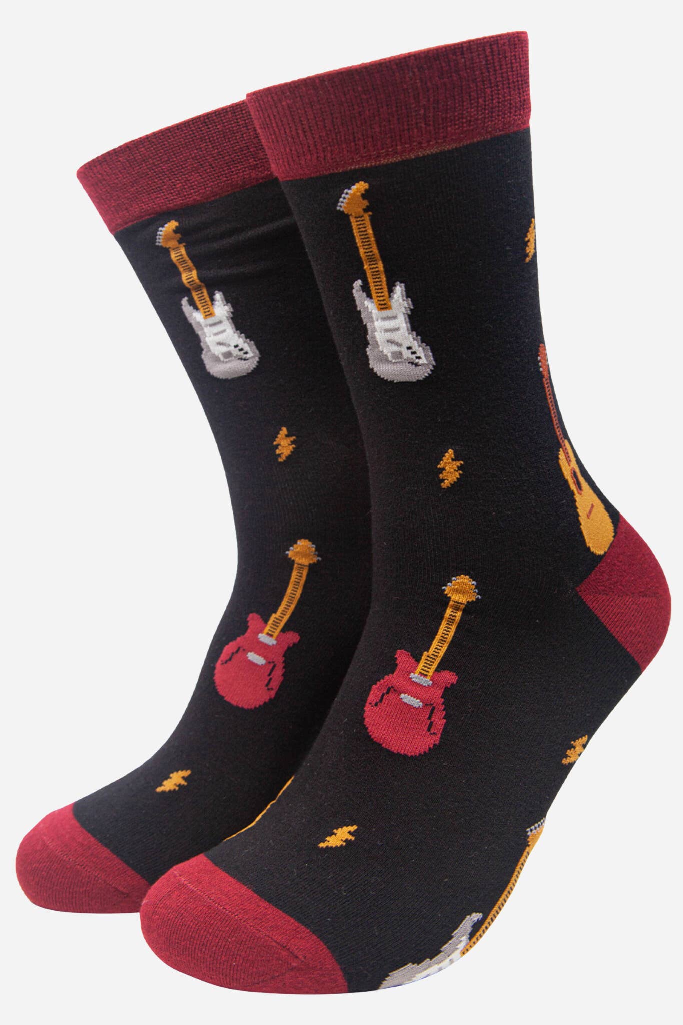 Sock Talk - Wholesale Socks - Men's - Black Men's Mixed Guitar Print Bamboo Socks