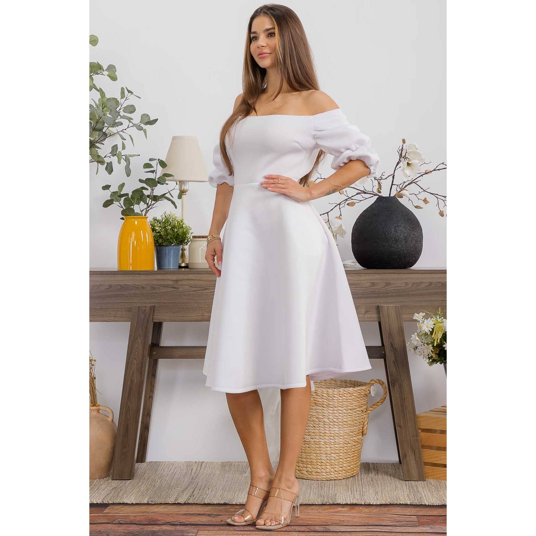 DORCAS - Vendita all'ingrosso Vestito - Donna - ABITO MIDI FLUIDO SUPER TECNOLOGICO BELLISSIMO A SPALLE SCOPERTE1