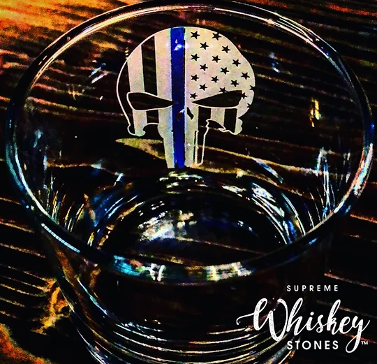 Supreme Whiskey Stones ™ - Wholesale Cocktail/Liquor Glass - Thin Blue Line Punisher Whiskey glass1