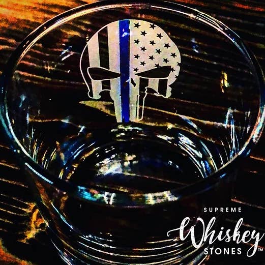 Supreme Whiskey Stones ™ - Wholesale Cocktail/Liquor Glass - Thin Blue Line Punisher Whiskey glass1