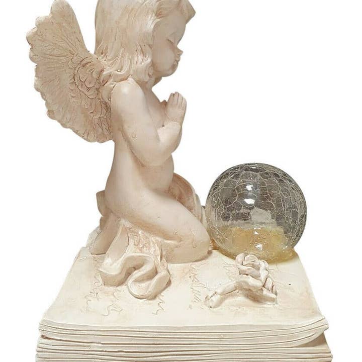 KP Kool Products – Engroshandel Pyntefigur – Engel beder figur med sollys2