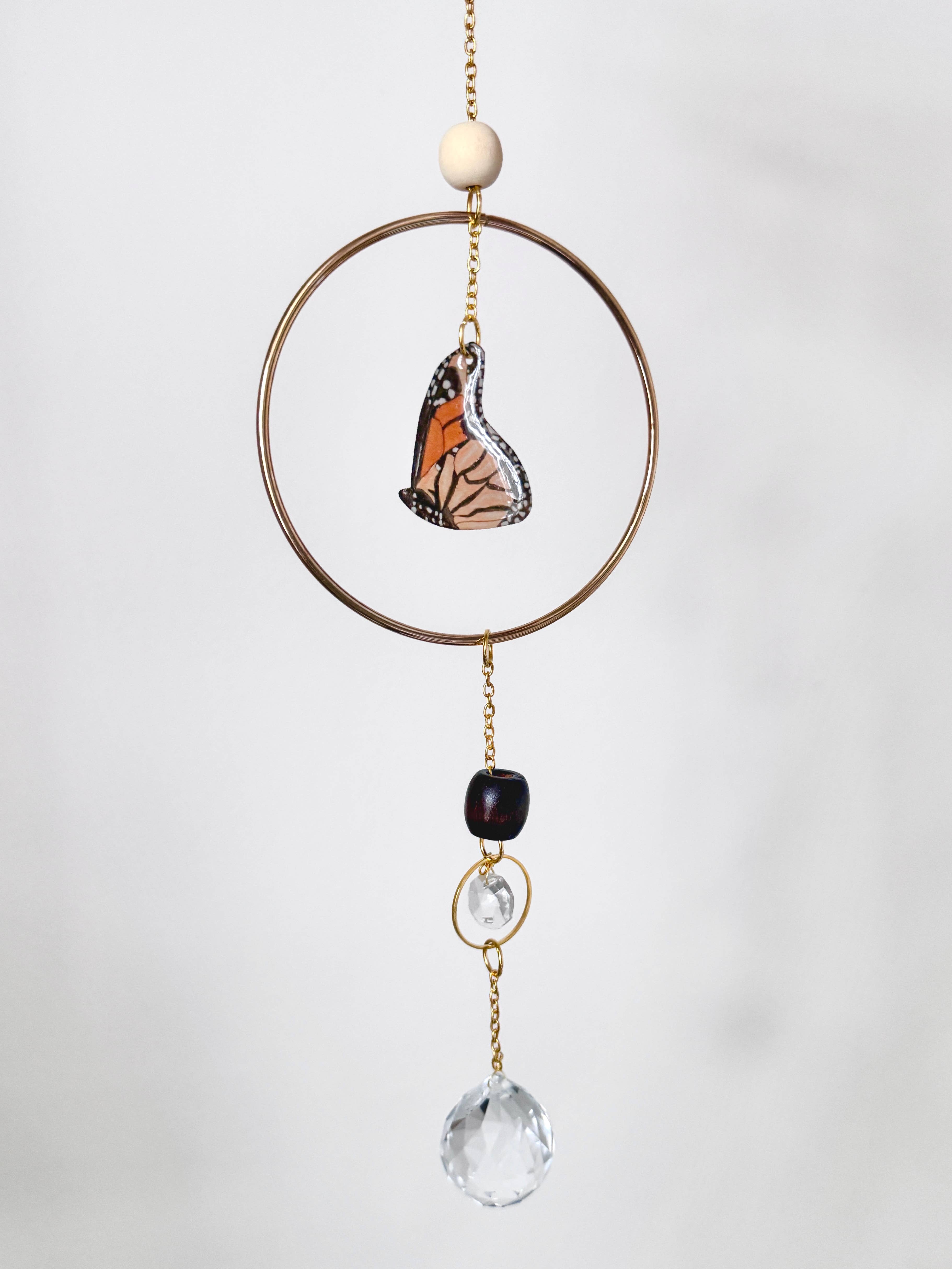 D. Prince Designs - Wholesale Suncatcher - Handmade + Hand-Illustrated Monarch Butterfly Suncatcher with Wood Beads2