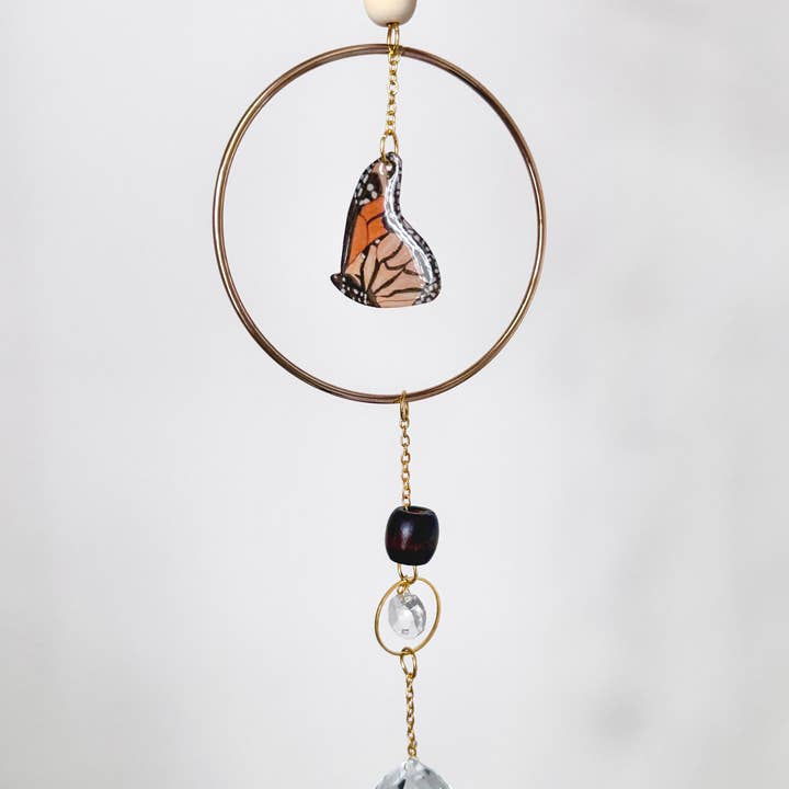 D. Prince Designs - Wholesale Suncatcher - Handmade + Hand-Illustrated Monarch Butterfly Suncatcher with Wood Beads2