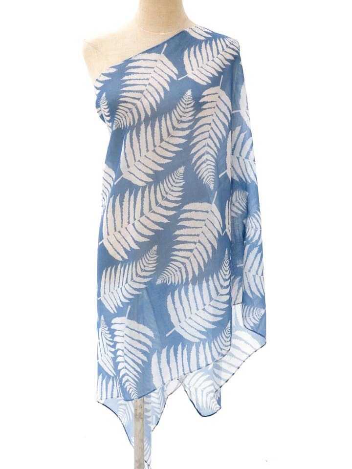 JC0711160 L. Blue Botanical Fern Pattern Scarf for wholesale by JC Sunny Fashion