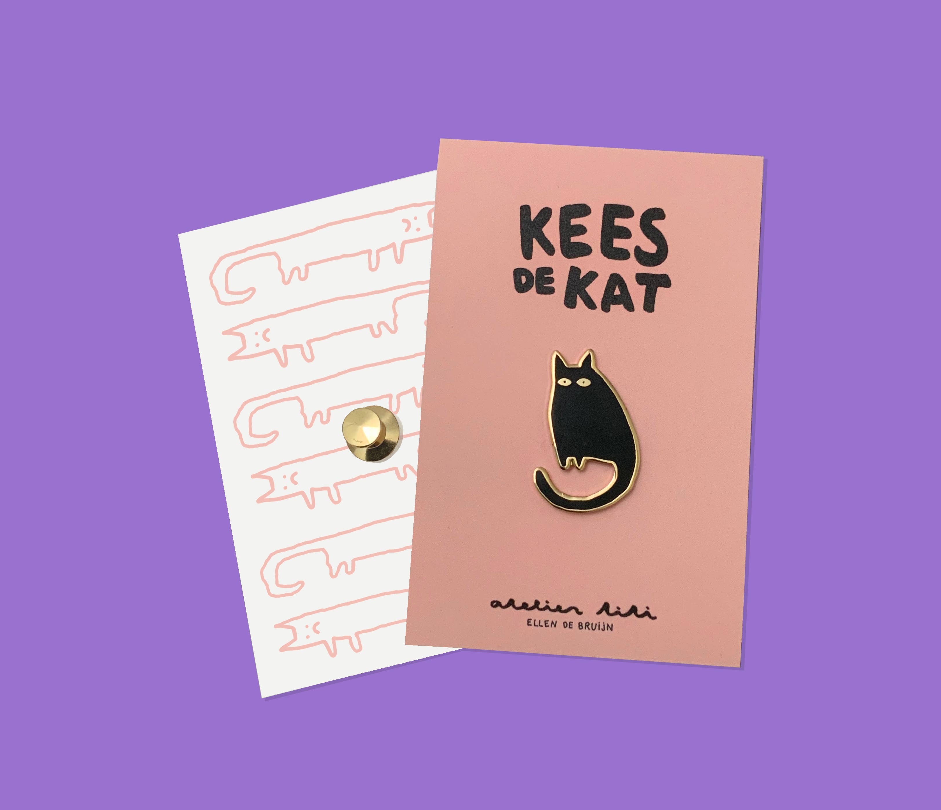 Atelier Titi Ellen de Bruijn - Wholesale Lapel Pin/Button - Kees the cat, A cute black & gold enamel cat pin2