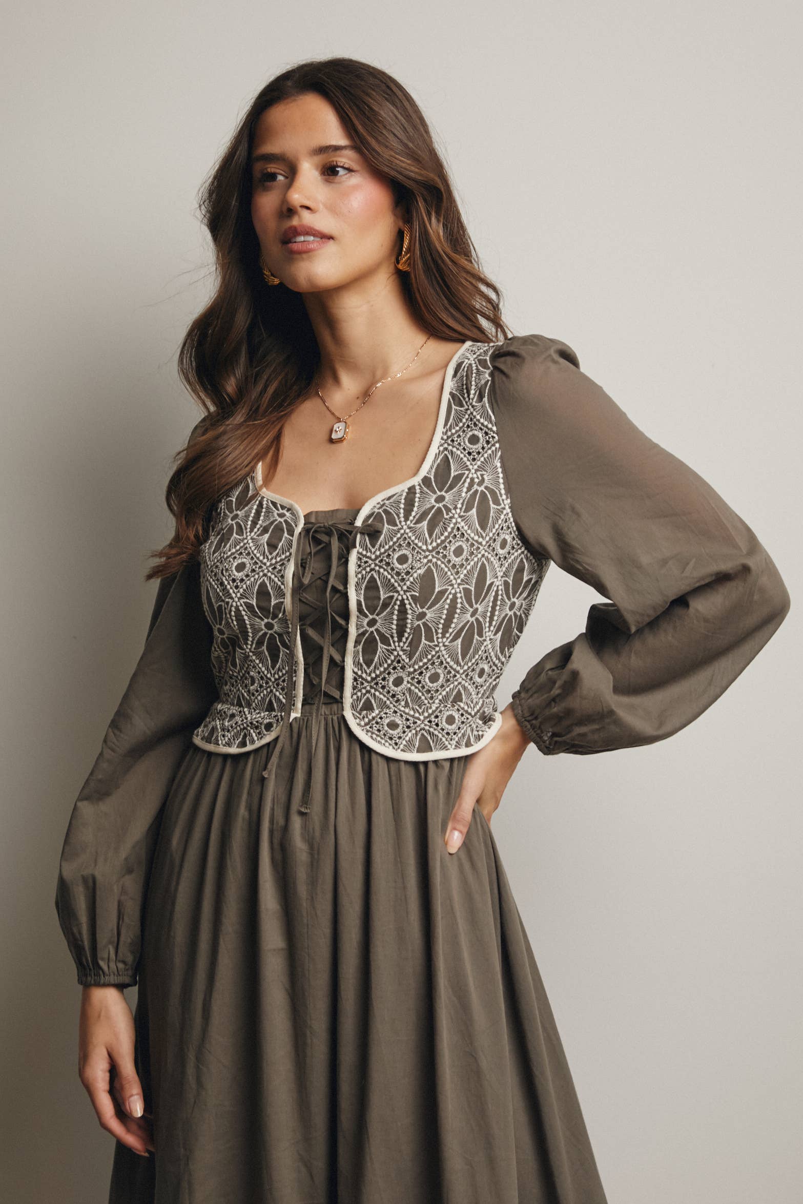 Forte - Wholesale Jurk - Dames - Maxi-jurk met geborduurd lijfje FD002016