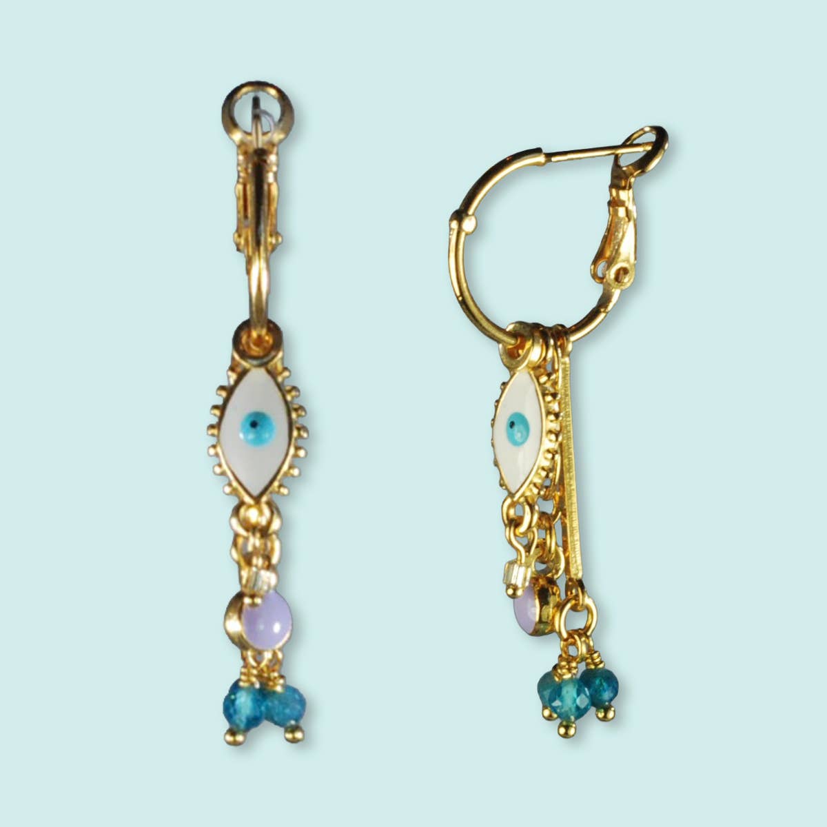 Jazu Jewellery - Wholesale Dangle Earrings - Nona earrings with gold charms and semi-precious stones3