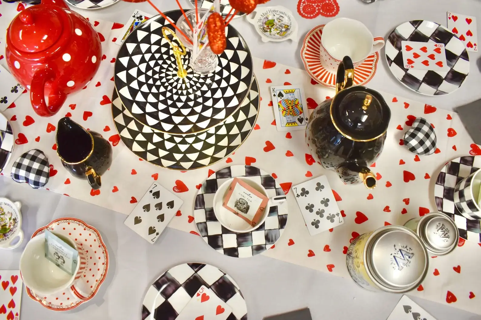 All Little Cute Things - Wholesale Coffee/Tea Cup - Mad Tea Party Black and White Checkered Cup and Saucer1