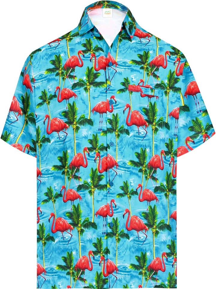 Camisa hawaiana para hombre con estampado de flamencos para venta al por mayor de Happy Bay / La Leela